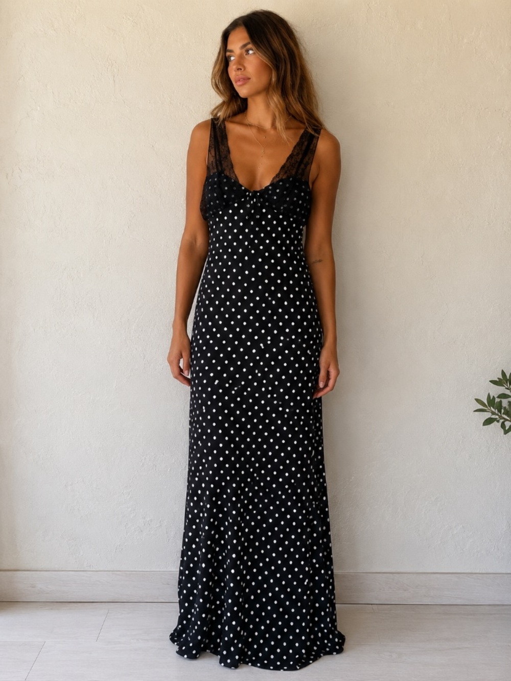 POLKA DOT LACE MAXI DRESS